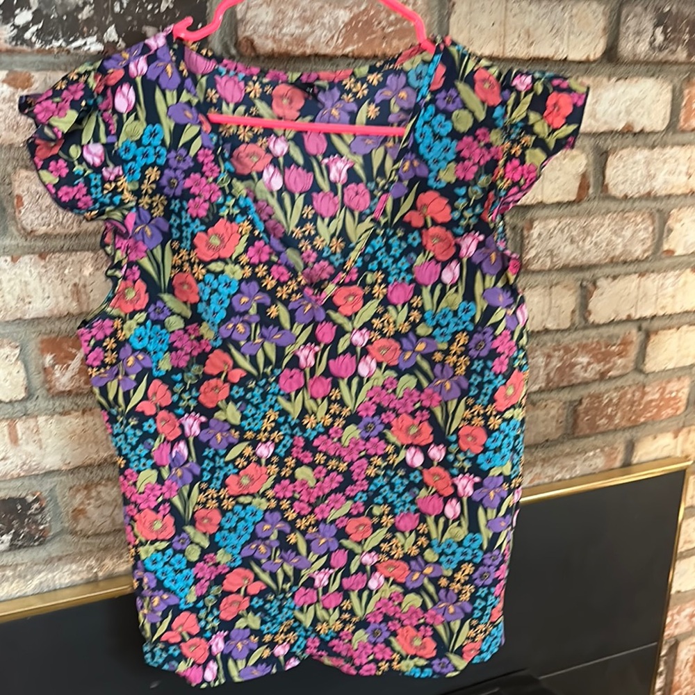Pink and Blue Graphic Flutter Sleeve Blouse